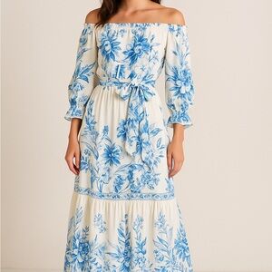 Floral Blue and White Blouse